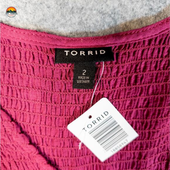 NWT Torrid Babydoll Blouse Top Pink Crinkle Gauze Boho Women's Plus Size 2 18/20 - Picture 5 of 8